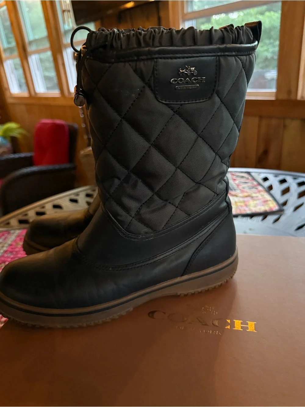 Coach Samara Black Nylon and Quilted Slip-On Winter Boots